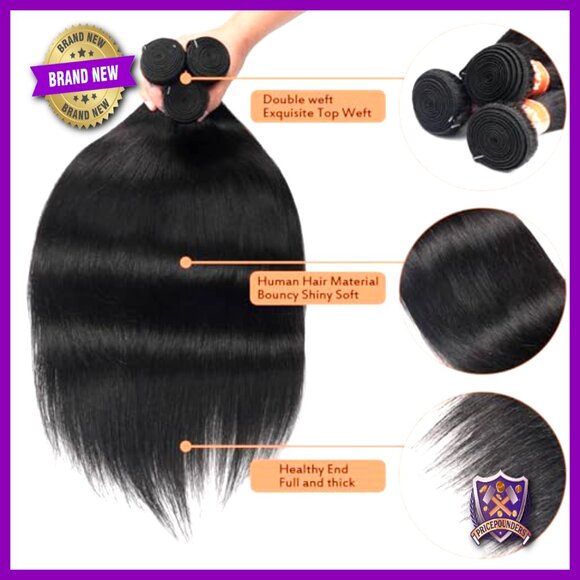 Brazilian Virgin Hair Extensions 16 18 20 Inch Straight 3 Bundles Quick Weave